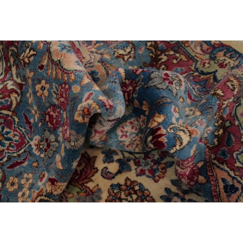 Hand Knotted Oriental 100% Wool Carpet Traditional Floral Beige & Ivories Kerman Area Rug - 17' 9'' X 10' 8''
