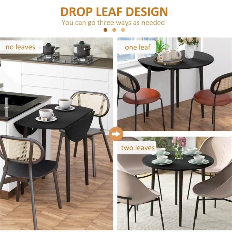 Adjustable Folding Dining Table for Four with Drop Leaf Design Pine Wood and Particleboard - 35" Dia. x 28.9" H