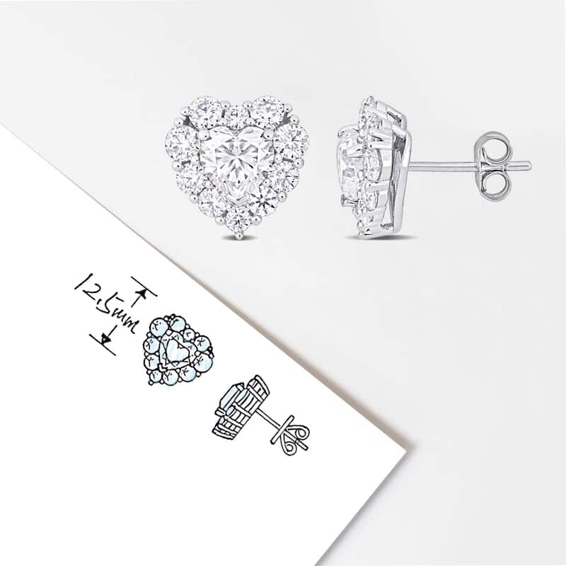Miadora 3 5/8ct DEW Created Moissanite Heart Stud Earrings Sterling Silver