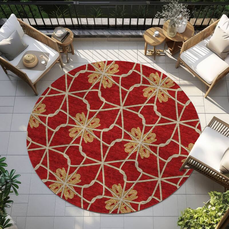 Machine Washable Indoor/ Outdoor Chantille Contempoary Whimsy Rug - Paprika - 8' x 8'