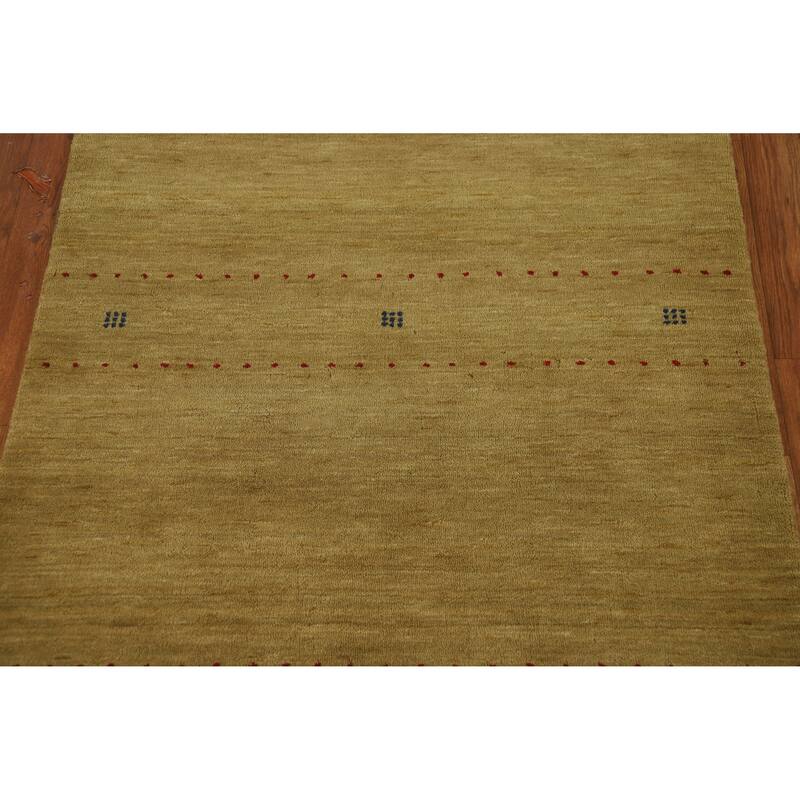 Green Tribal Gabbeh Indian Rug Hand-Knotted Wool Carpet - 3'3" x 5'1"