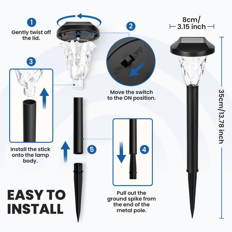 Solar Pathway Lights, Waterproof Cool White Outdoor Solar Lights for Garden, 6500K