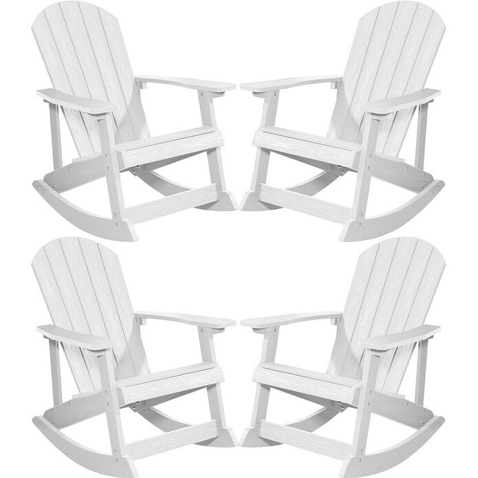 WINSOON HIPS All Weather Outdoor Indoor Oversized Rocking Chair,Adirondack Rocking Chair Set of 4 - White