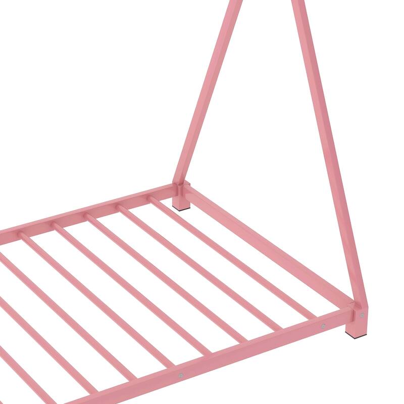 Roomfitters Metal Twin Size House Platform Bed with Triangle Structure Frame
