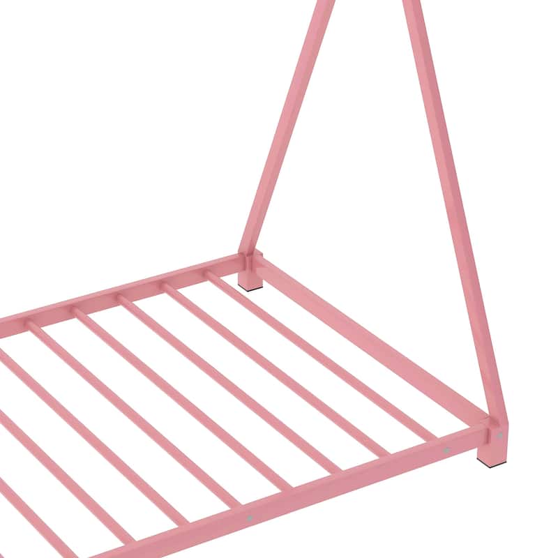 Twin Size Metal House Platform Bed with Triangle