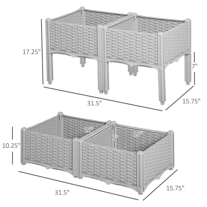 Grey Polypropylene Elevated Planter Boxes with Water Control - 31.5" L x 15.75" W x 17.3" H - tall
