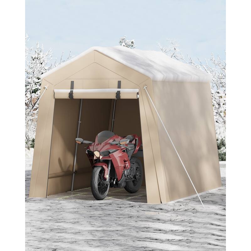 7x10 FT Portable Outdoor Storage Shed with 2 Roll-Up Zipper Doors & Vents, 240G Heavy-Duty Shelter Waterproof PE Tarp