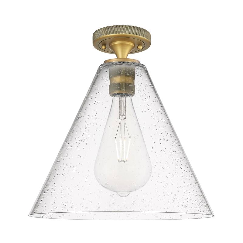 Innovations Lighting Downtown Urban - Crown Point - 1 Light 12" Berkshire Flush Mount - Brushed Brass/Seedy