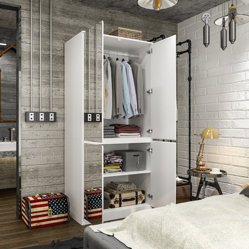 Combo Wardrobe Storage Cabinets Mirror Hanging Rod Bedroom ARMOIRES