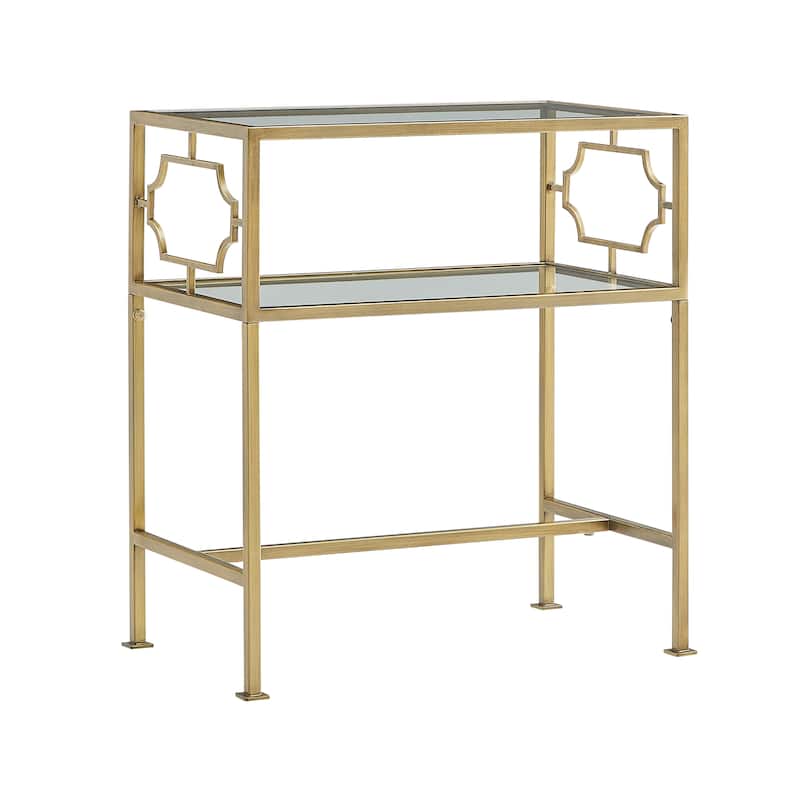 Grifton Rectangular Antique Gold Metal and Glass Accent Table