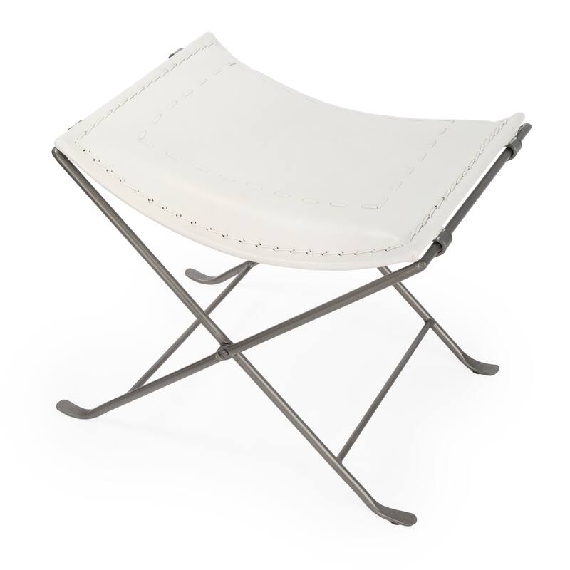 Handmade Butler Melton Leather Stool (India) - White