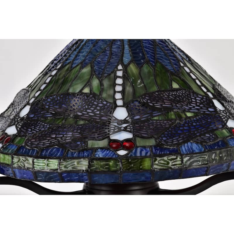 Shulba Dragonfly Base and Shade 2-Light Table Lamp Blue Tiffany Style Glass