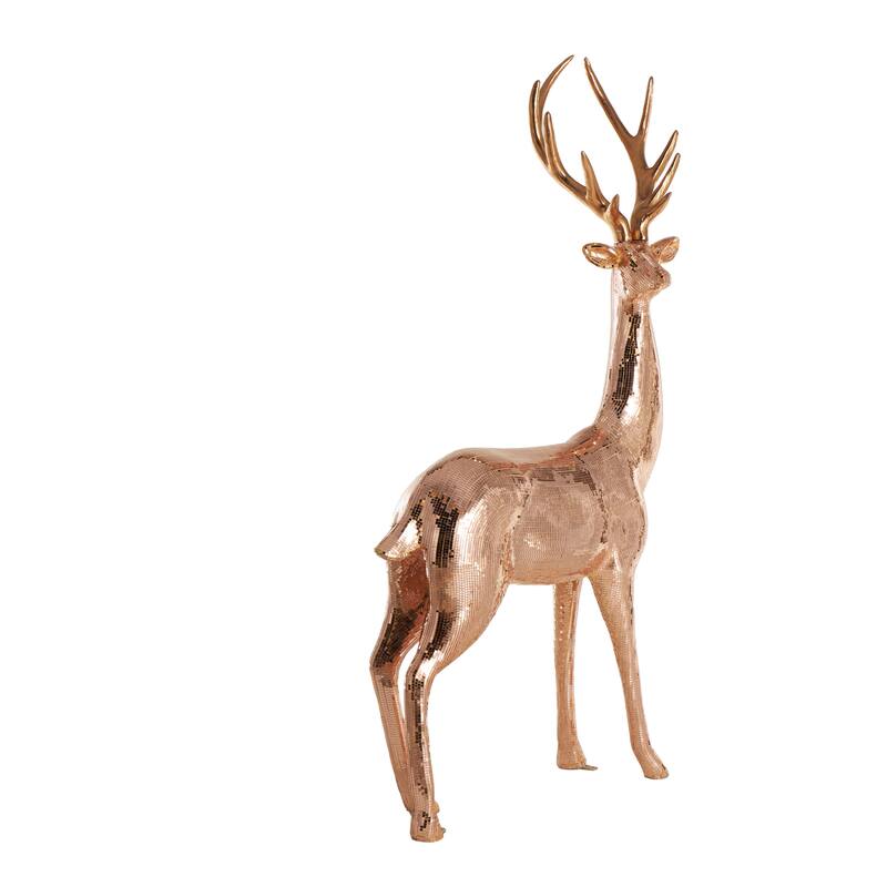 Fiberglass Reindeer Floor Decorative Christmas Sculpture with Mosaic Pattern - Copper or Silver - Roche River Decor