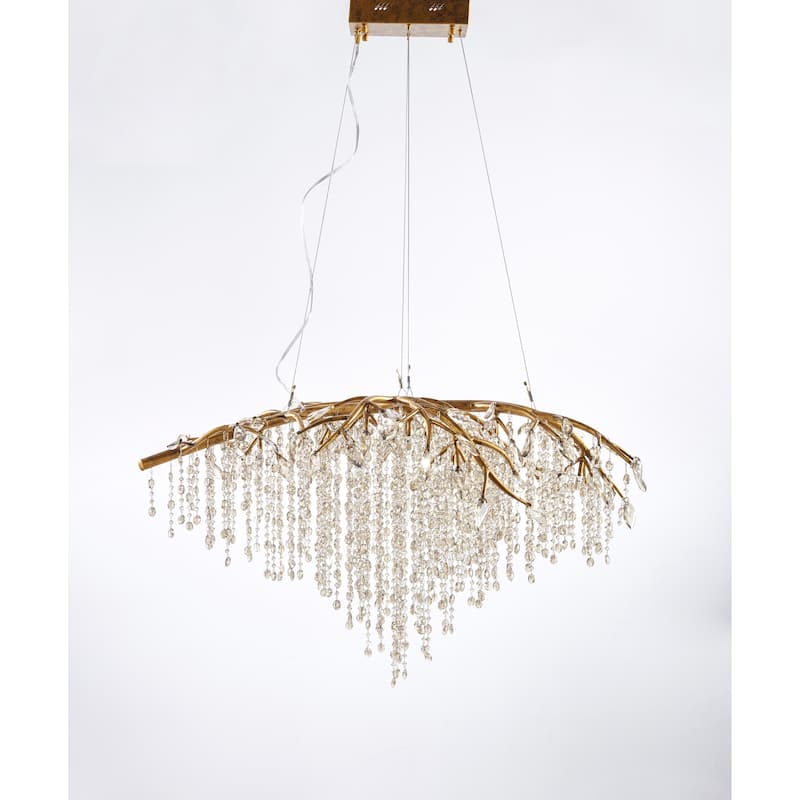 10-Light Gold Branch Chandelier With Champagne Beaded Crystal Accents