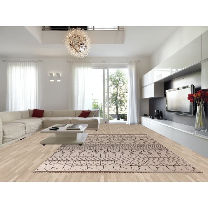 All-Over Ivory Moroccan Oriental Large Area Rug Handmade Wool Carpet - 9'10"x 14'4"