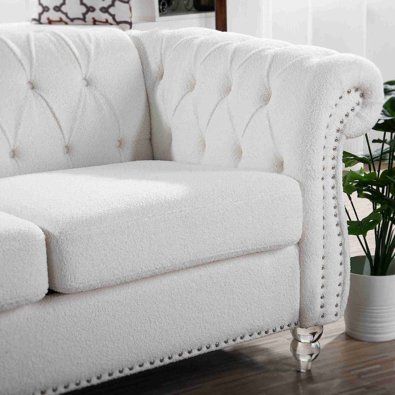 84" White Rolled Arm Chesterfield 3 Seater Sofa Couch