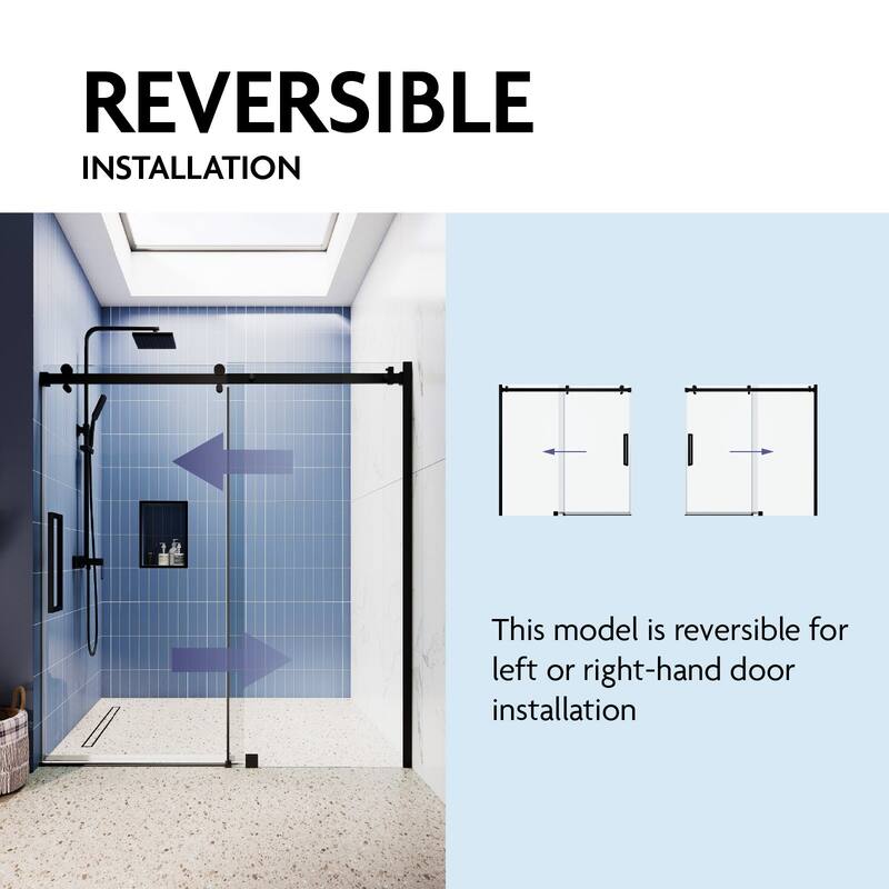 Glassic SI Series 44" - 48" W x 75" H Contemporary Frameless Single Sliding Shower Doors With 3/8" Clear Tempered Glass