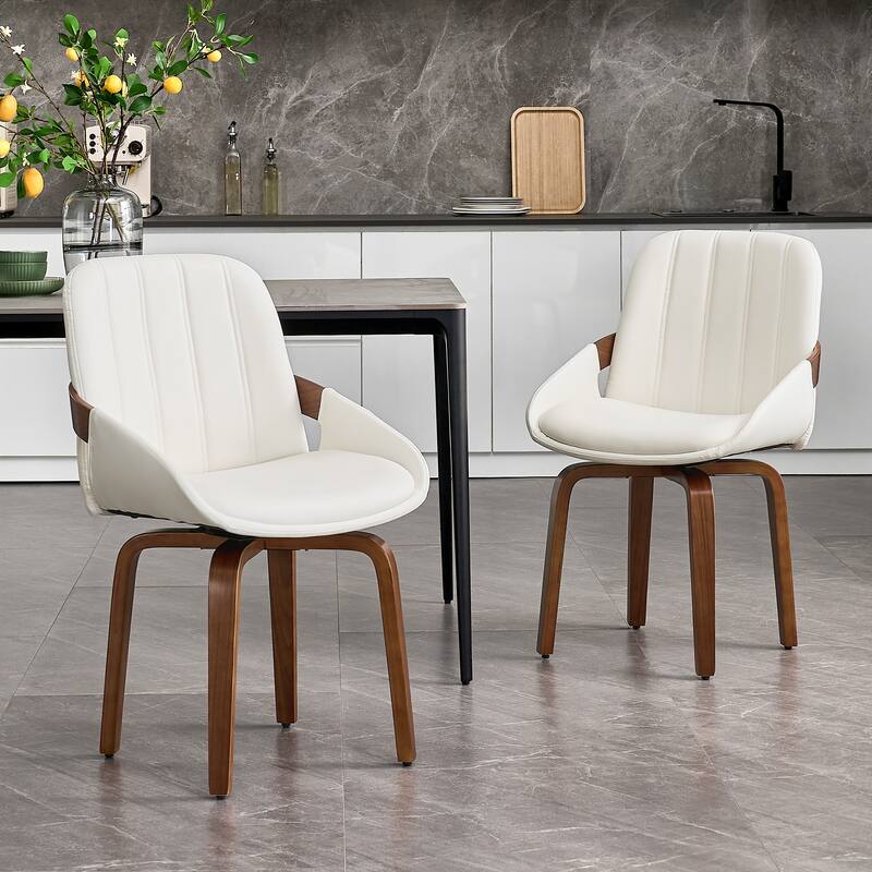 Upholstered Modern Faux Leather Swivel Dining Chairs Bentwood Side Chairs, Set of 2/4/6 - Set of 2 - White