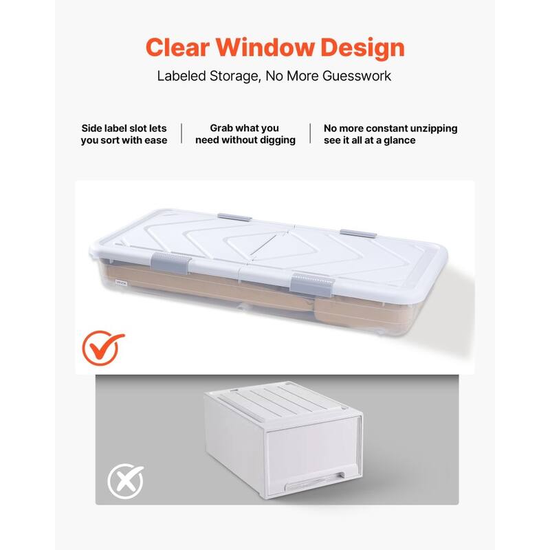 Set of 4 Under Bed Storage Organizer with Wheels 42L Large Capacity Container for Clothes and Shoes - 31.7 x 15.6 x 6.9 inch