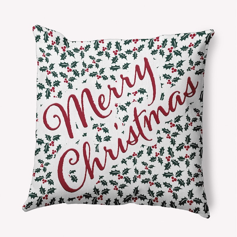 Merry Christmas with Holly Indoor/Outdoor Throw Pillow - 20" x 20" - Christmas Green