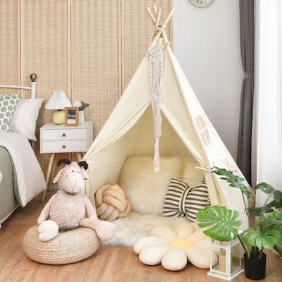 Foldable Kids Canvas Teepee Play Tent - 36.5" x 18" x 32" (L x W x H)