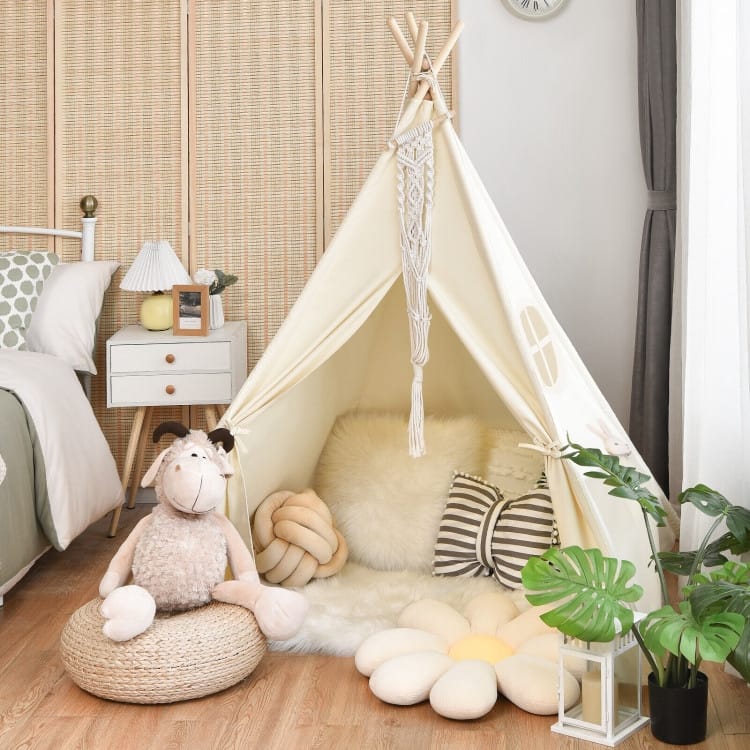 Foldable Kids Canvas Teepee Play Tent - 36.5" x 18" x 32" (L x W x H)