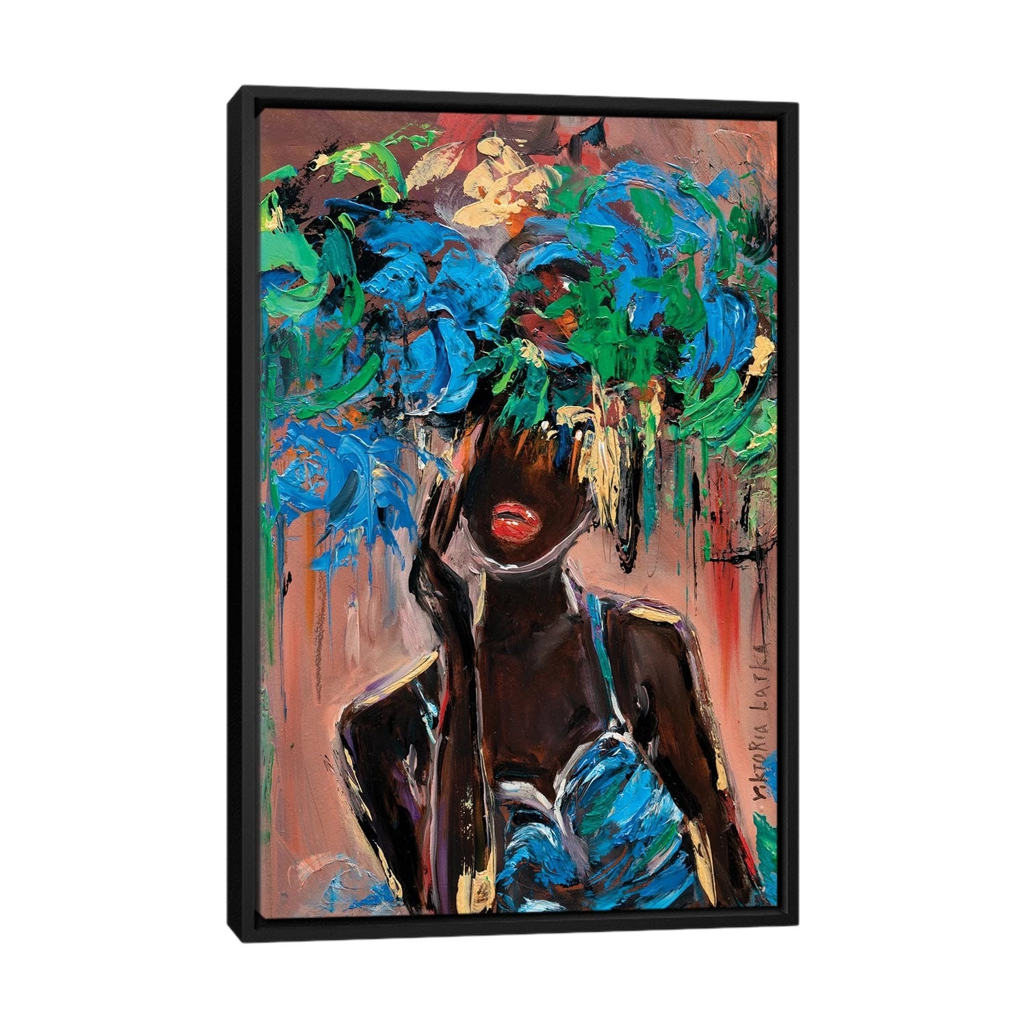 Large Wall Art, Framed Art, African Woman In Blue, by Viktoria Latka
