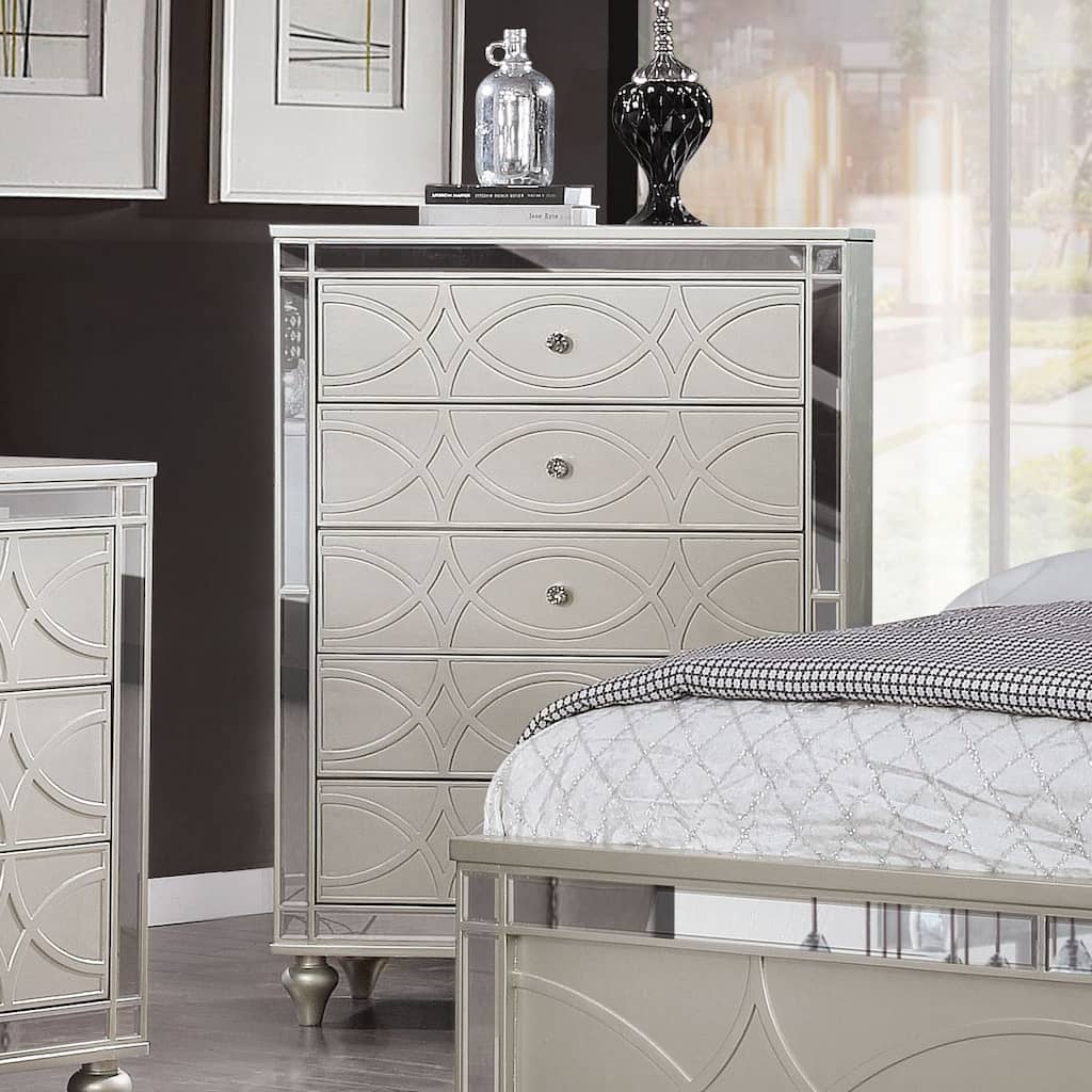 Amann Transitional Silver 5-Drawer Chest by Silver Orchid