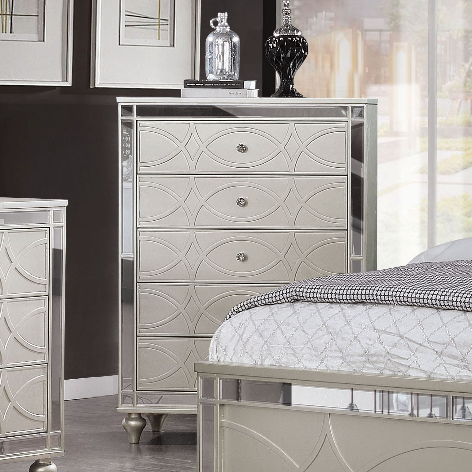 Silver Orchid Amann Transitional Silver 5-Drawer Chest