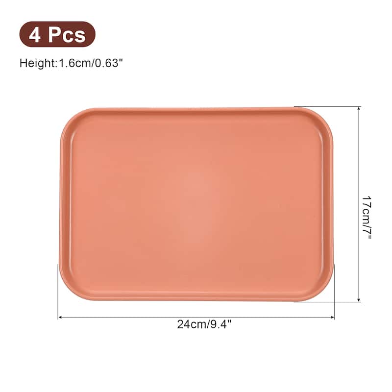 4Pcs 9.4"x6.7" Plates Rectangular Dinner Plates Reusable - Orange