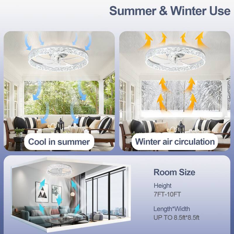 Low Profile Ceiling Fan with Light: 20-16 Inch, App Remote Control, Dimmable 3 CCT LED, 6 Wind Speeds, Ultra Quiet