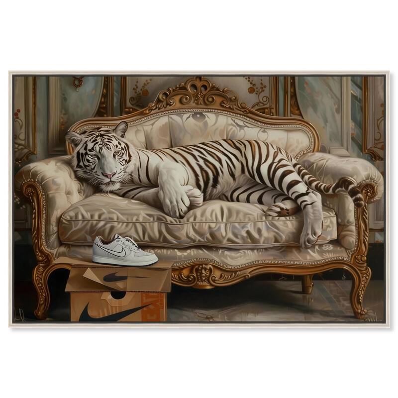 Lounging Sneaker Tiger Canvas by Art Remedy - Silver - 24" x 16"