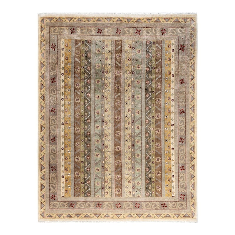 Ikat One-of-a-Kind Hand-Knotted Area Rug - Beige, 8' 1" x 10' 4" - 8' 1" x 10' 4"