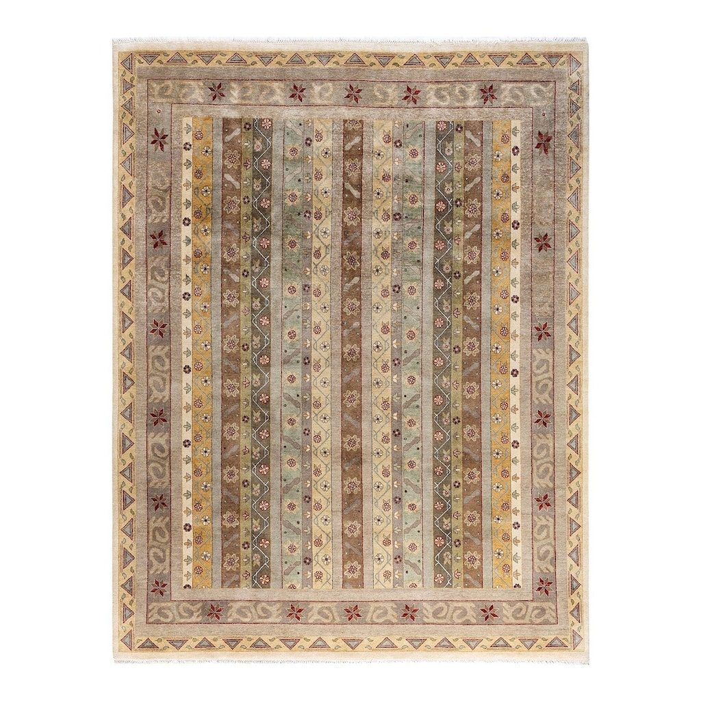 Ikat One-of-a-Kind Hand-Knotted Area Rug - Beige, 8' 1" x 10' 4" - 8' 1" x 10' 4"