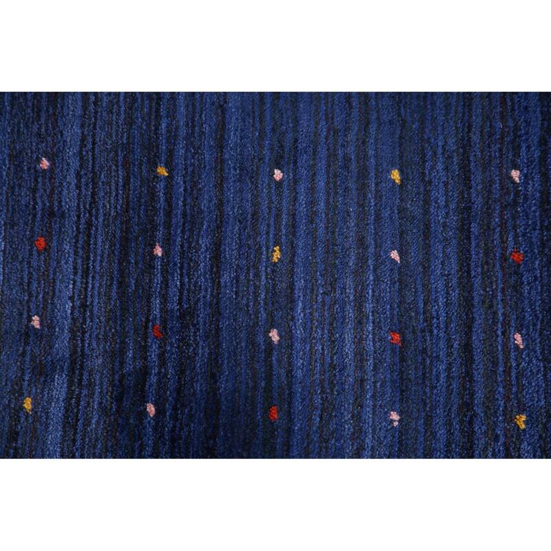 Blue Striped Gabbeh Oriental Area Rug Handmade Silk Carpet - 7'8"x 9'7"