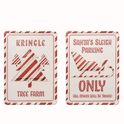 Transpac Metal Candy Cane Sign Set of 2 Christmas Home Decorations - Multicolor