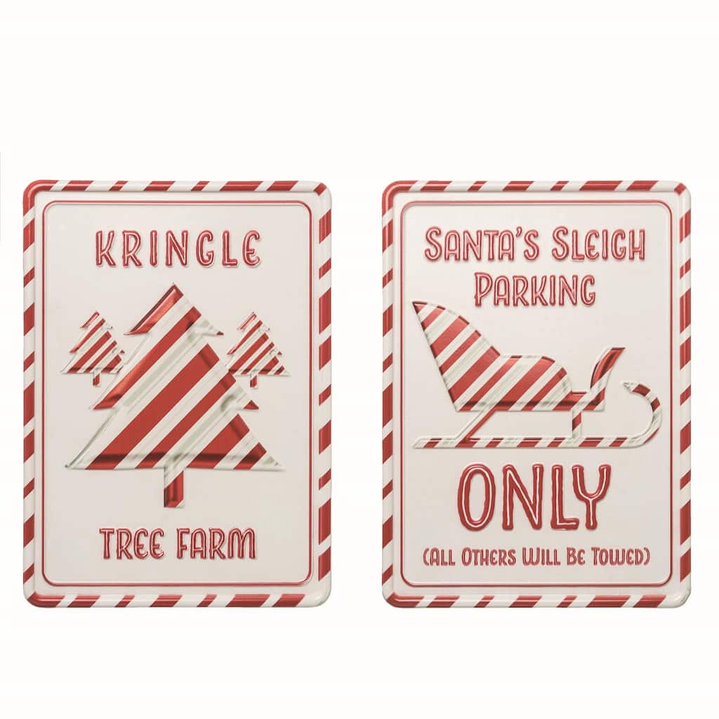 Transpac Metal Candy Cane Sign Set of 2 Christmas Home Decorations