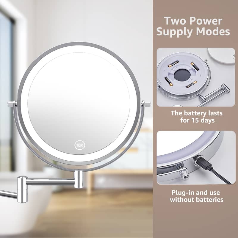 Yulika Plug-in Wall Mounted Makeup Mirror Magnifying Mirror with Light 1X/10X or 1X/7X