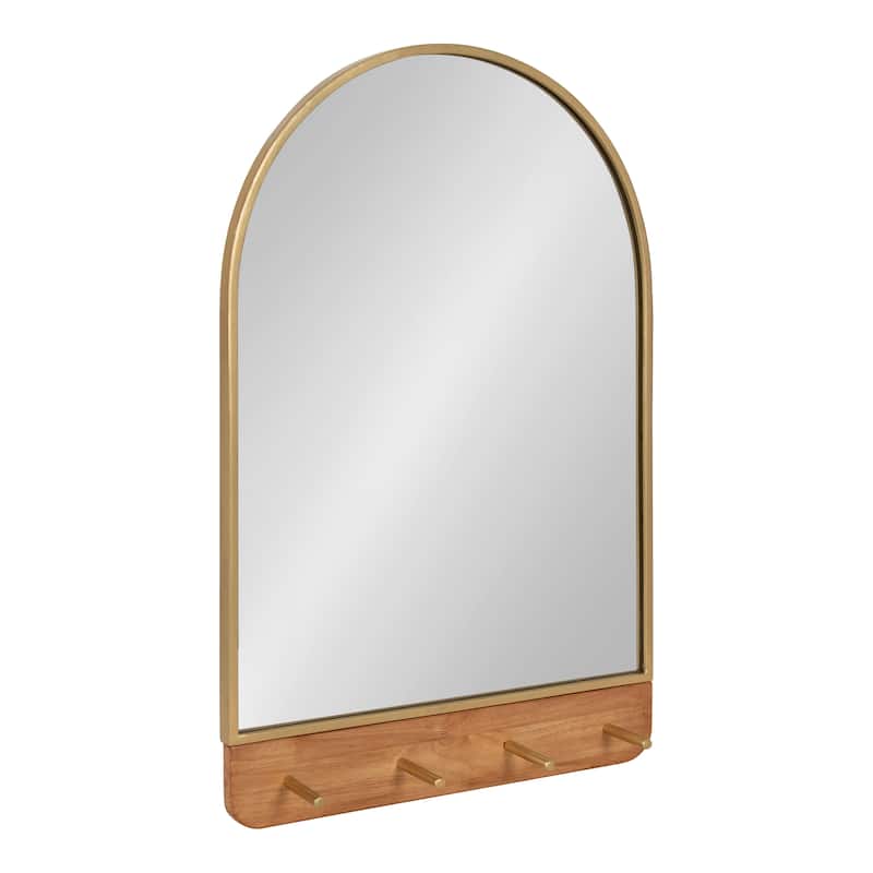 Kate and Laurel Schuyler Arch Wall Mirror with Hooks - 20x31 - Natural/Gold