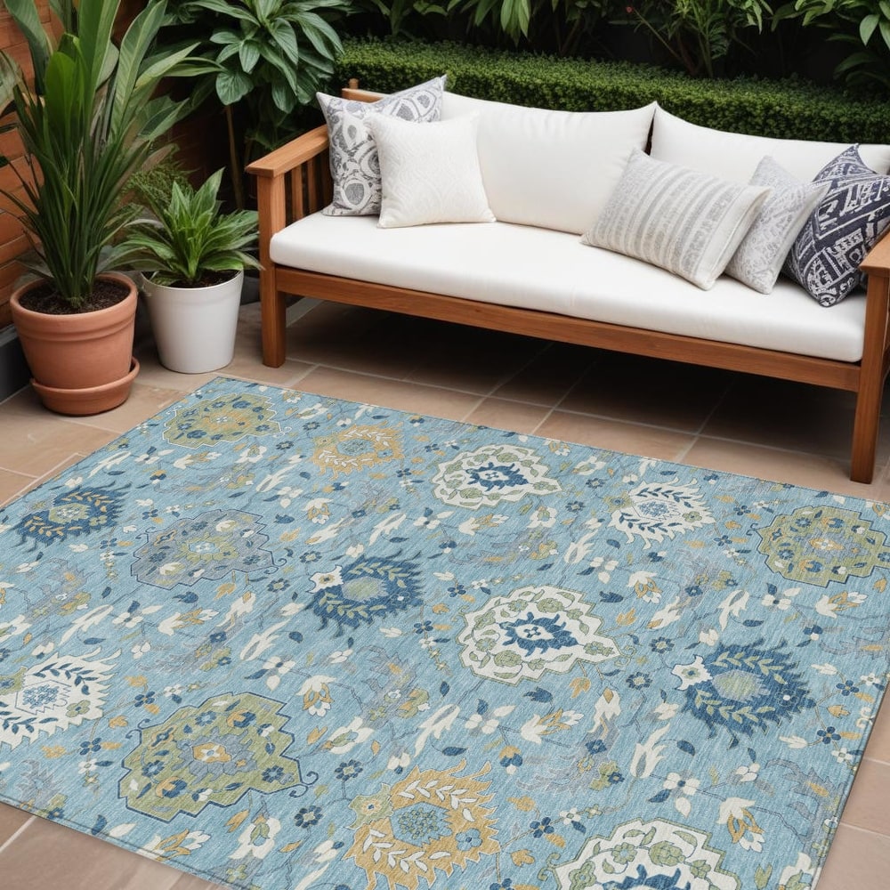 HomeRoots Damask Traditional Rectangle Outdoor Rug