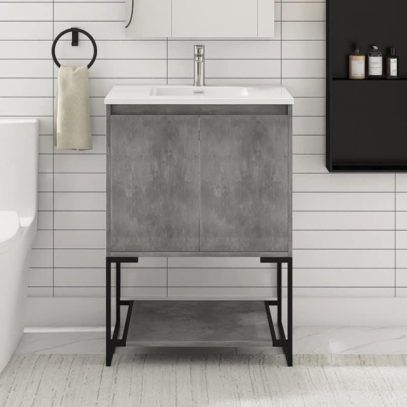 24-inch Freestanding Bath Vanity with White Cultured Mable Top - Charcoal Gray