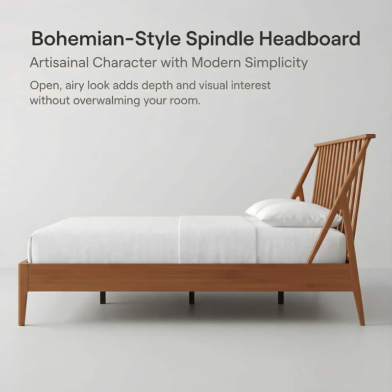 Solid Bamboo Platform Bed with Spindle Hedboard