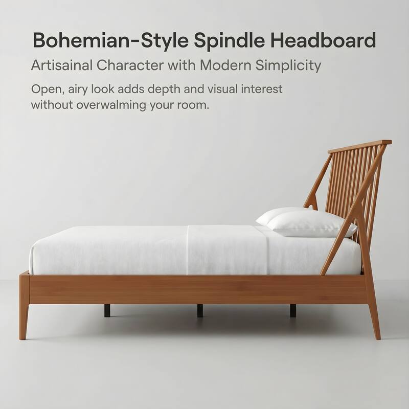 Solid Bamboo Wood Spindle Platform Bed