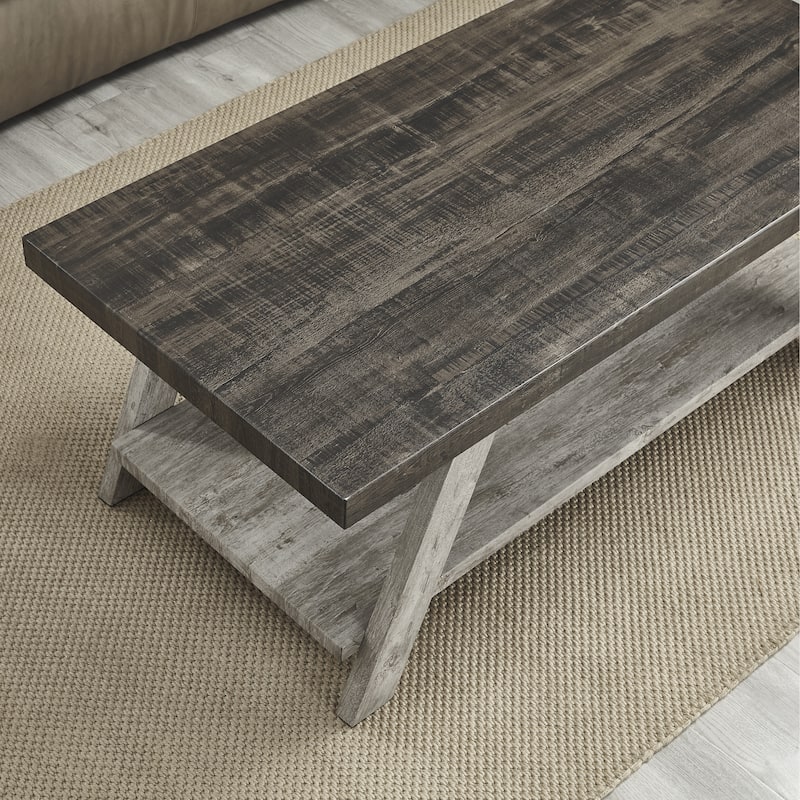 48" Modern Rectangular Coffee Table with Storage Shelf and Splayed Legs for Living Room