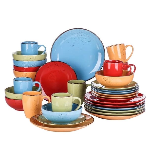 Vancasso Serie Pluvo - Servizio Piatti In Stoneware 32 Pezzi Per 8 Persone: 8 Piatti Piani, 8 Dessert, 8 Ciotole E 8 Tazze - Stile Vintage, Adatto A Microonde E Lavastoviglie - 3