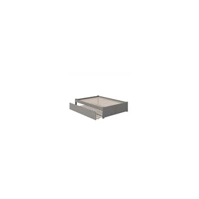 Grey Platform Bed with Trundle - Twin XL Bed Frame & Footboard - 800lb Capacity