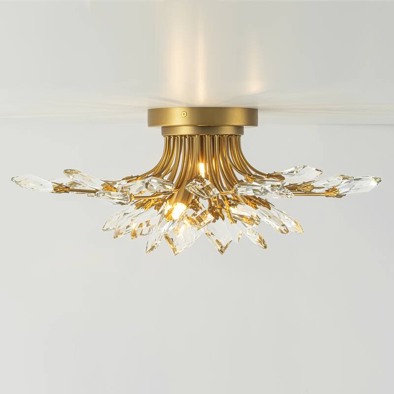 4-Light Modern Industrial Linear Cluster Crystal Flush Mount Light Sputnik Ceiling Light for Dining Room
