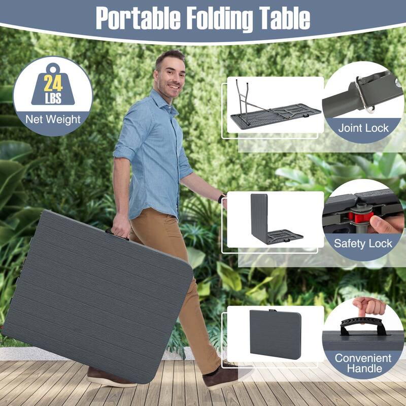 Costway 6 ft Portable Folding Table with Wood Grain HDPE Tabletop Safe - See Details