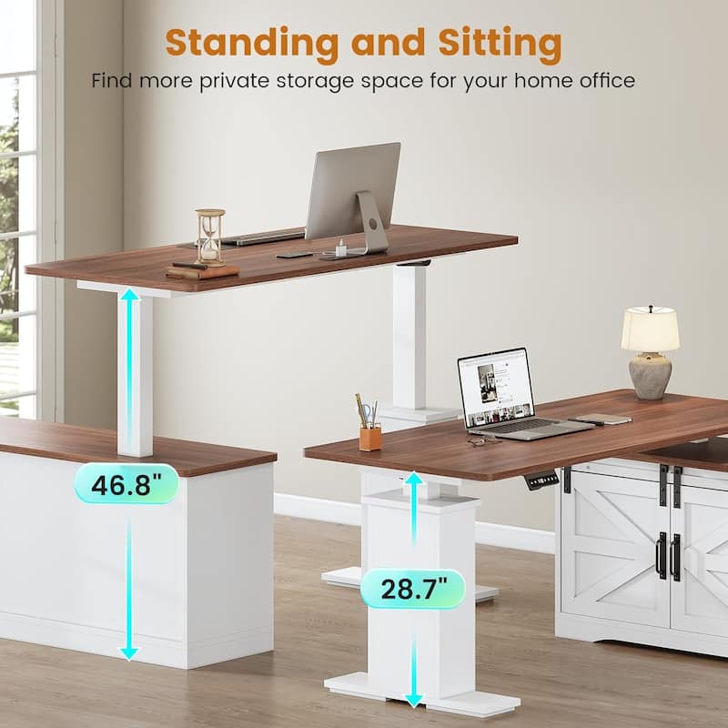 L Shaped Standing Desk Height Adjustable Corner Desk Storage Drawers