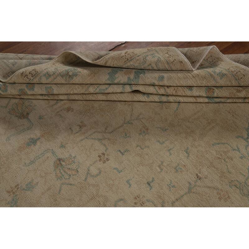 Vegetable Dye Oushak Turkish Rug Handmade Floral Wool Carpet - 9'0" x 12'4"
